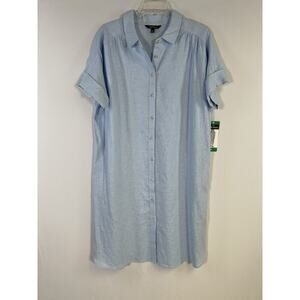 Linen Shirt Dress Button Front Sz XL Blue Well Worn NWT Lagenlook Minimalist